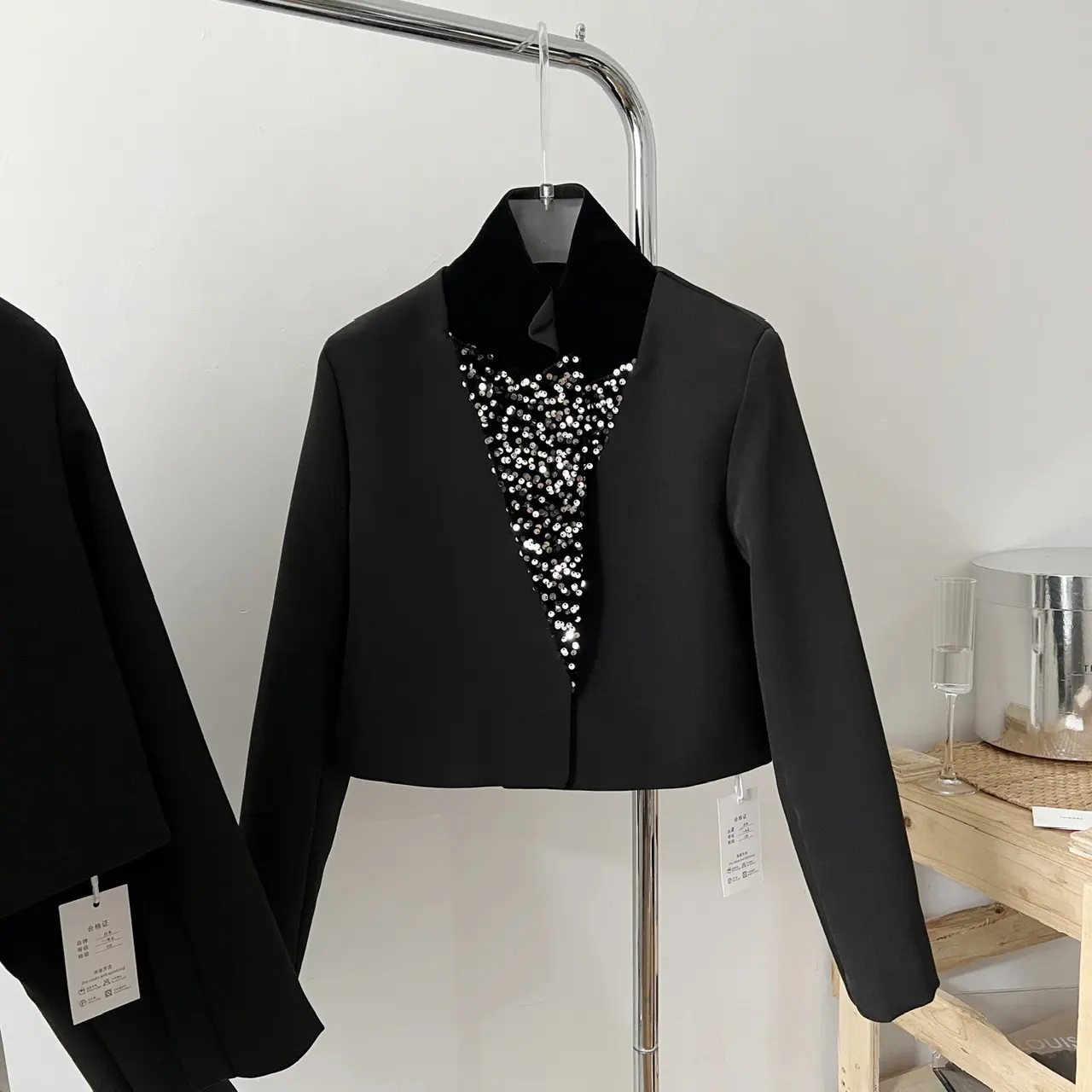 Kore streetwear moda yeni pullu Blazers kadınlar için klasik kırpılmış mont ceket rahat kadın Blazer takımları