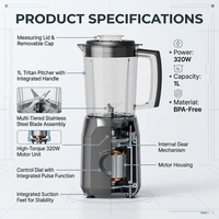 Groothandel 320W Smoothie Mixer 3-in-1 Blender voor het crushen van ijs & bevroren cocktails