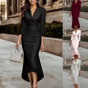Robe de bureau formelle noire pour femme <span class=keywords><strong>MIER</strong></span>, longue, tissée, écologique, à imprimé numérique - Product Image 4