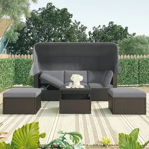 Set di mobili da giardino Daybed da esterno con baldacchino schienale regolabile divano componibile con cuscini lavabili tavolo elevatore