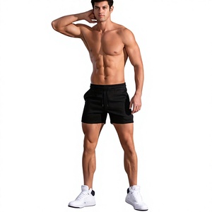 Men's Black Solid Color Front Logo Drawstring Mid Waist Casual Shorts Quick Dry Knitted Breathable 100% Cotton Made Bangladesh - Product Image 1