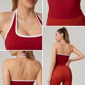 HUCAI OEM شعار مخصص نايلون سبانديكس تناسب ضئيلة لون متباين الرسن الرقبة مفتوحة الظهر تجريب صالة الألعاب الرياضية اليوغا المحاصيل أعلى دبابات النساء - Product Image 2