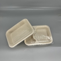 Boîte à lunch jetable en bagasse de canne à sucre biodégradable avec couvercle en PET, boîte alimentaire compostable
