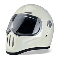 Nouveau casque de moto rétro en fibre de verre - Rouge/blanc classique - Prêt à l'emploi - Certifié DOT et 3C - Direct usine