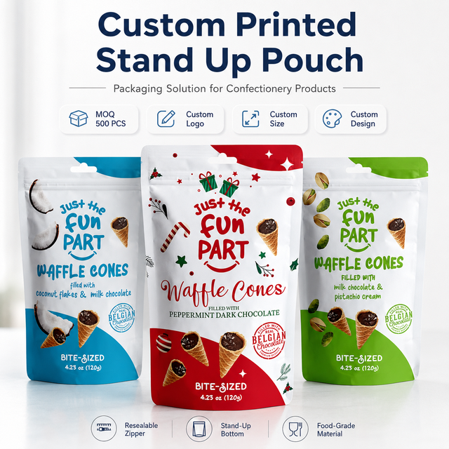 Custom Printed Snack Candy Cookie Packaging Food Grade PE/Aluminum Foil Recyclable Zip Pouch Stand up Pouch