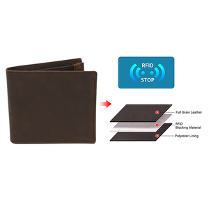 Portefeuille Homme en Cuir Véritable Pleine Fleur Marron avec Fermeture Éclair, Style Luxe Slim, en Cuir de Vachette Crazy Horse, Protection RFID, Idéal pour le Dropshipping (USA) - Product Image 4