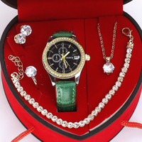 Ensemble de bijoux de luxe pour femmes, 5 pièces, avec boîte cadeau en forme de cœur, collier solitaire en cristal, boucles d'oreilles, bague, bracelet tennis, montre chronographe
