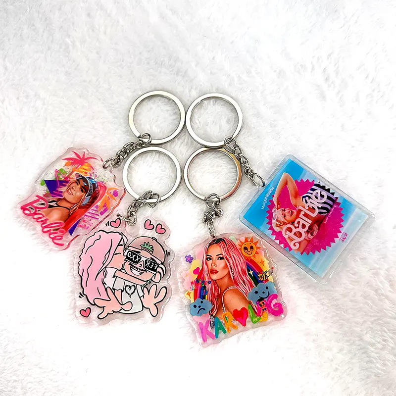 Wholesale custom photo logo printing sublimation 3d karol g ferxxo peso pluma acrylic epoxy keychain