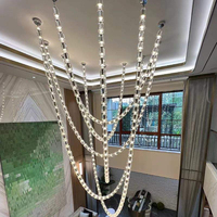 Lustre en verre de style collier de luxe avec cadre en cuivre, longueur personnalisable, pour villa, salon, salle à manger, plafond haut