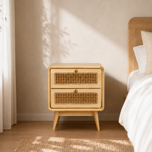Mesa de Noche Nórdica Moderna de Mediados de Siglo, de Madera Maciza, con 2 Cajones, Mueble de Dormitorio para el Hogar y Hoteles - Product Image 6