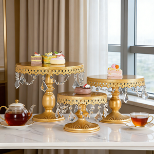 Assiettes à dessert élégantes LANJO en fer détachables avec perles de cristal pour mini-gâteaux, fruits, bonbons – Présentoir pour mariages et fêtes d'anniversaire - Product Image 1