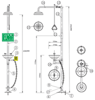 Douche de lavage oculaire de sécurité contemporaine en acier inoxydable trempé, avec support intégré, pour mobilier de laboratoire d'énergie, de conception délicate