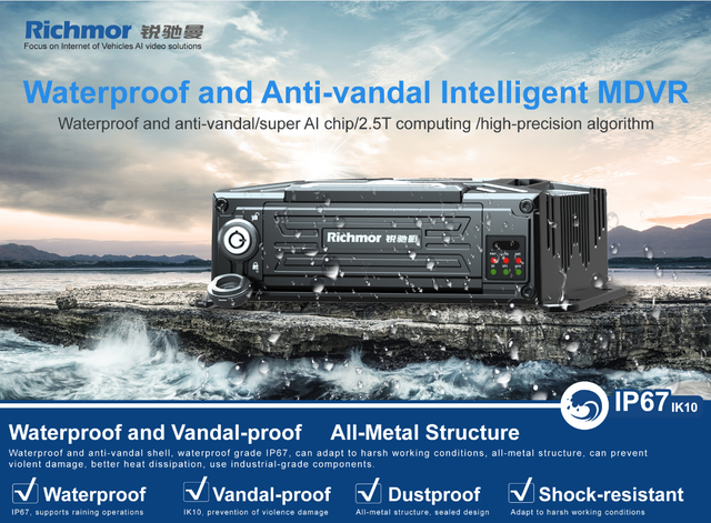 Waterproof Mobile DVR  AI 8CH Industrial Vehicle Camera System 4G GPS WIFI 4BSD DSM Speed Sensor IP67 SD CARD SDD  MDVR