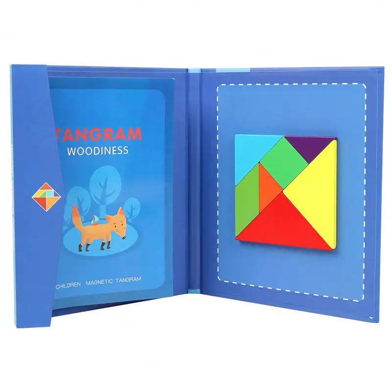 Wooden Puzzle Tangram Book Travel Magnetic Puzzle Montessori Shape Pattern Blocks Game Jigsaw Educational Toy Gift