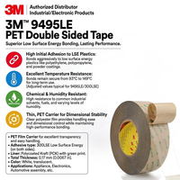 Adhésif acrylique puissant 3M 9495LE pour substrat PET - Ruban haute température, produit original 3M authentique, directement de l'usine