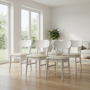 Set di 2 sedie da pranzo moderne con gambe in legno di gomma bianco, sedile in pelle PU largo 22 pollici, capacità di carico di 350 libbre - Product Image 5
