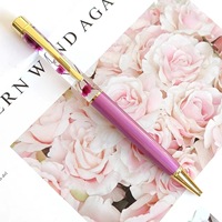 Stylo à bille en métal 1,0 mm avec motif fleur séchée et papier doré, gravure laser, plusieurs couleurs, idéal pour promotion