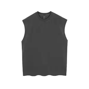 Fabrika özel erkek mürettebat boyun kesme kollu pamuklu T Shirt kesim kapalı kolsuz Streetwear boyutu boş T shirt