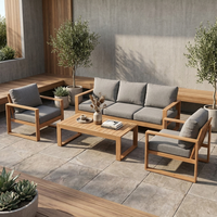 Ensemble de canapés d'extérieur en aluminium, 4 pièces, cadre en grain de bois, coussin de 10 cm pour patio et jardin