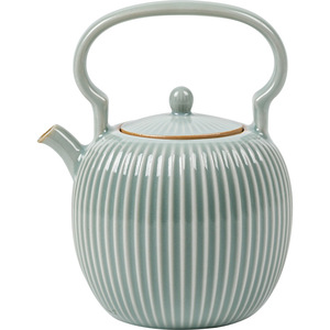 Guanlan Sky Blue Ceramic Teapot With Handle Vertical Striped <b>Small</b> Kung Fu Tea Set - Product Image 5