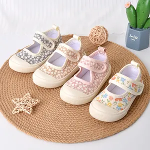 Wholesale spring Kids lovely printed canvas sneakers Toddler daily durable girls flowers pattern flat shoes