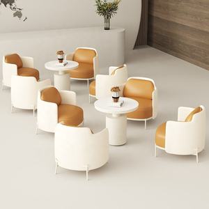 Fauteuil rond <span class=keywords><strong>en</strong></span> cuir crème moderne - Chaise d'attente commerciale écologique pour hôtel et café - Product Image 4