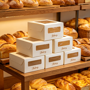<span class=keywords><strong>Boîte</strong></span> <span class=keywords><strong>à</strong></span> gâteau <span class=keywords><strong>en</strong></span> <span class=keywords><strong>carton</strong></span> rigide blanc de 8 pouces avec fenêtre transparente, idéale pour l'emballage des <span class=keywords><strong>gâteaux</strong></span> d'anniversaire - Product Image 1