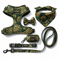 Ensemble de 6 pièces pour animaux de compagnie à motif botanique personnalisé, avec logo sur mesure, comprenant harnais, laisse, collier, bandana, nœud papillon et porte-sac à déjections canines