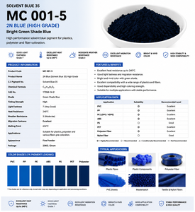 Pigmento Blu Solvente 36 <span class=keywords><strong>MC</strong></span> 002-5, Colorante in Polvere Blu ad Alta Resistenza al Calore per Plastica - Product Image 6
