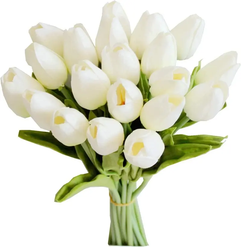 Amazon Hot Sale White Flowers Artificial Tulip PU Flowers for Home Kitchen Wedding Decorations Artificial Flower Tulip