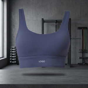 Lightweight Comfortable Breathable Front Logo High Elastic Medium Support Backless U-NECK Four-Way Stretch Removable Sports Bra - Product Image 3