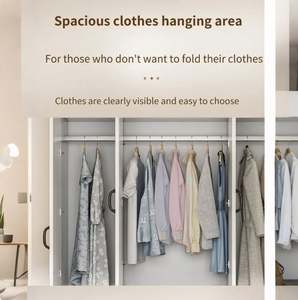 Armoire en bois de couleur blanche pour chambre à coucher, style luxe léger, simple à ouvrir, avec tiroir de rangement - Product Image 5