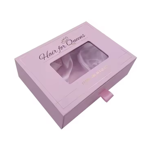 Custom Luxury Pink Slide <b>Drawer</b> Hair Bundle Box With Satin Wig <b>Insert</b> for Bundles Hair Extensions Wigs Packaging Boxes - Product Image 4