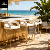 Tabouret de bar de luxe avec accoudoirs creux, chaise de comptoir rembourrée, pieds en métal doré, chaise haute pour la maison, la cuisine, le bar, l'hôtel