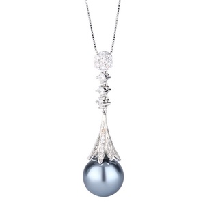 Dainty Eco-friendly Copper Wedding Tassel Pendant <b>Earrings</b> <b>Set</b> Cubic Zirconia 16-14MM Grey Shell Pearl Bridal Jewelry <b>Set</b> - Product Image 2