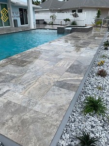 Tuiles en <span class=keywords><strong>travertin</strong></span> argenté naturel de conception moderne YUSHI, pavés extérieurs polis, panneau mural intérieur pour villa, <span class=keywords><strong>piscine</strong></span> extérieure - Product Image 4