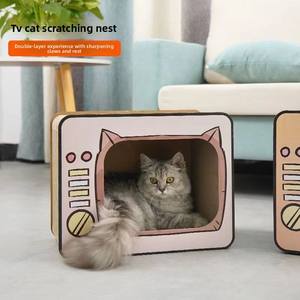 Neuestes Langlebiges Umweltfreundliches Wellpappe 2-Ebenen TV-förmiges Katzenbett & Kratzboard - Product Image 4