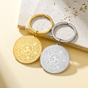 Set di Gioielli con Ciondolo Om, Collana e Portachiavi, Mandala di Loto, Simboli Sanscriti, Gioielli in Acciaio Inossidabile per Yoga e Meditazione Spirituale - Product Image 5