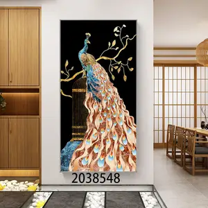 Wholesale Modern Art Animal Beautiful Peacock Glass Acrylic Painting On Canvas Aluminum Metal Frame For Wall Hanging Decoration
