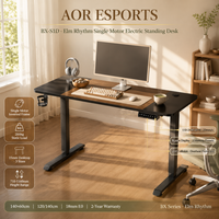 Bureau assis-debout électrique AOR avec surface en bois, hauteur réglable, MDF, cadre métallique, construction stable, vente en gros d'usine