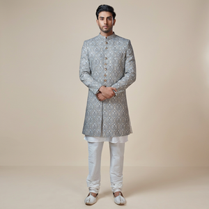 DAZZLING--Indo-Western-Sherwani with <b>Pant</b>--with MATCHING SHOE WITH Embroidery for Indian/Pakistani PartyMen's Suits - Product Image 5