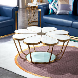 Table basse en marbre <span class=keywords><strong>de</strong></span> luxe en forme <span class=keywords><strong>de</strong></span> marguerite avec cadre en métal plaqué or, <span class=keywords><strong>rangement</strong></span>, salon, meubles <span class=keywords><strong>de</strong></span> maison - Product Image 1