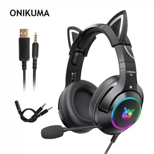 ONIKUMA K9 שחור חתול אוזן אוזניות בנות Wired סטריאו משחקי אוזניות עם מיקרופון & LED אור עבור מחשב נייד/PS4/Xbox אחת בקר