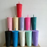 BSBH Nouveau style design moderne Tasse à café en plastique diamantée de 24 oz avec paille et couvercle, réutilisable, emballage cadeau