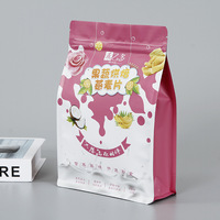 Sachet à fond plat personnalisé en aluminium imprimé, réutilisable, avec fermeture éclair, pour fruits, viande, collations, céréales et aliments