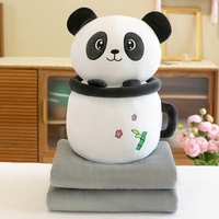 Vente en gros 2 en 1 : Tasse à thé au lait mignonne en forme de lapin avec couverture pour la décoration de la maison, coussin en peluche panda cochon panda