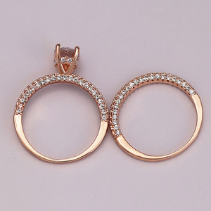 Women's <b>Rose</b> <b>Gold</b> Oval Four Prong Copper Romantic Engagement Style Couple Ring <b>Set</b> - Product Image 4