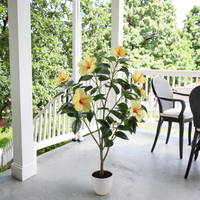 Décoration de plantes artificielles pour la maison et l'extérieur Arbre à fleurs artificielles Hibiscus Syriacus avec pot en plastique Ornement durable