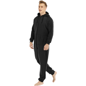 Tuta in pile spessa personalizzata <span class=keywords><strong>invernale</strong></span> <span class=keywords><strong>pigiama</strong></span> <span class=keywords><strong>uomo</strong></span> un pezzo Homewear manica lunga con cappuccio pigiami - Product Image 5