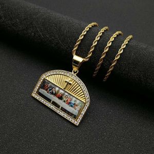 Titanium Steel Gold Plated Diamond Encrusted Thirteen Apostles Pendant Necklace Unisex Gift Jewelry Stainless Steel <b>Cross</b> Shape - Product Image 3